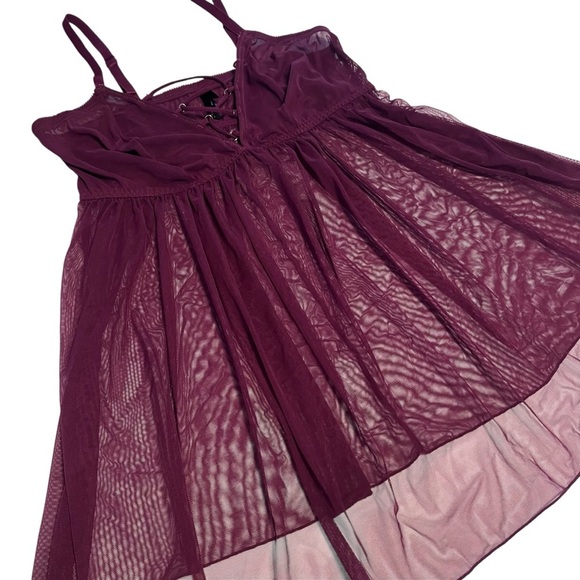 Torrid Plum Purple Sheer Mesh Lace-Up Babydoll Lingerie Size 1X Plus - Picture 4 of 9